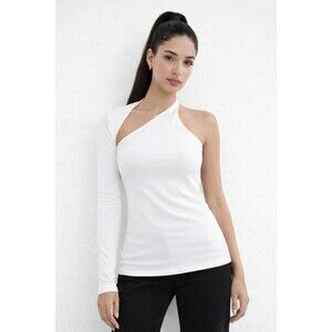 Marcella Manhattan One Shoulder Top NWT Off White L asymmetrical Minimalist chic